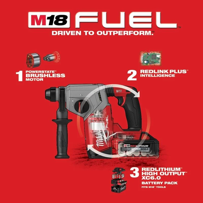 Milwaukee 2912-22 M18 FUEL 1 in SDS Plus Rotary Hammer Kit - Image 3