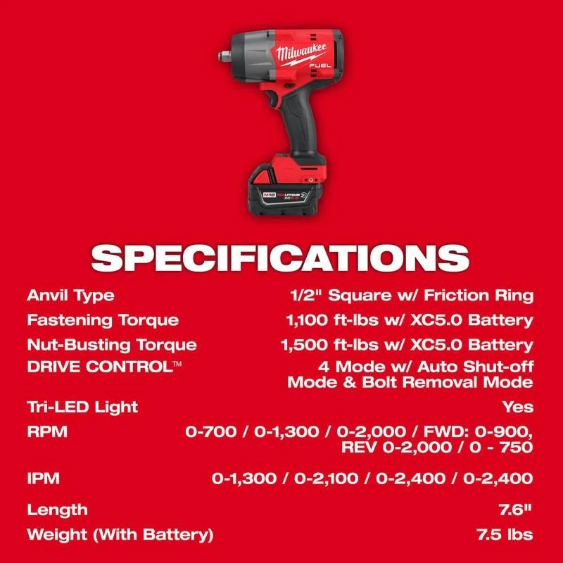 Milwaukee 2967-22GG M18 FUEL 1/2in HTIW w/ Friction Ring and Grease Gun Combo Kit - Image 5