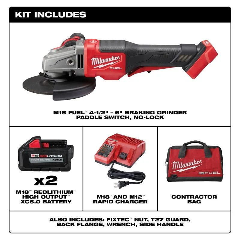 Milwaukee 2980-22 4-1/2in - 6in Braking Grinder Kit, Paddle Switch No-Lock - Image 2