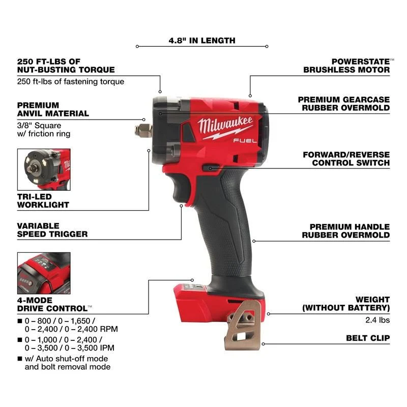 Milwaukee 2991-22 M18 FUEL Compact Impact Wrench and Grinder 2 Tool Combo Kit - Image 6