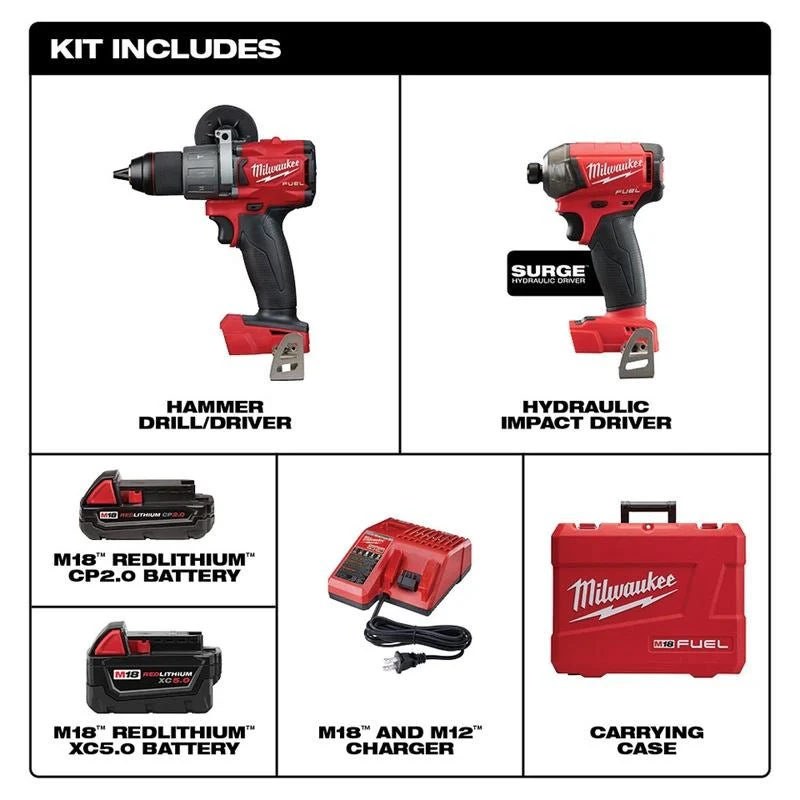 Milwaukee 2999-22CXC M18 FUEL 2 Tool Hammer Drill/Surge Kit - Image 2