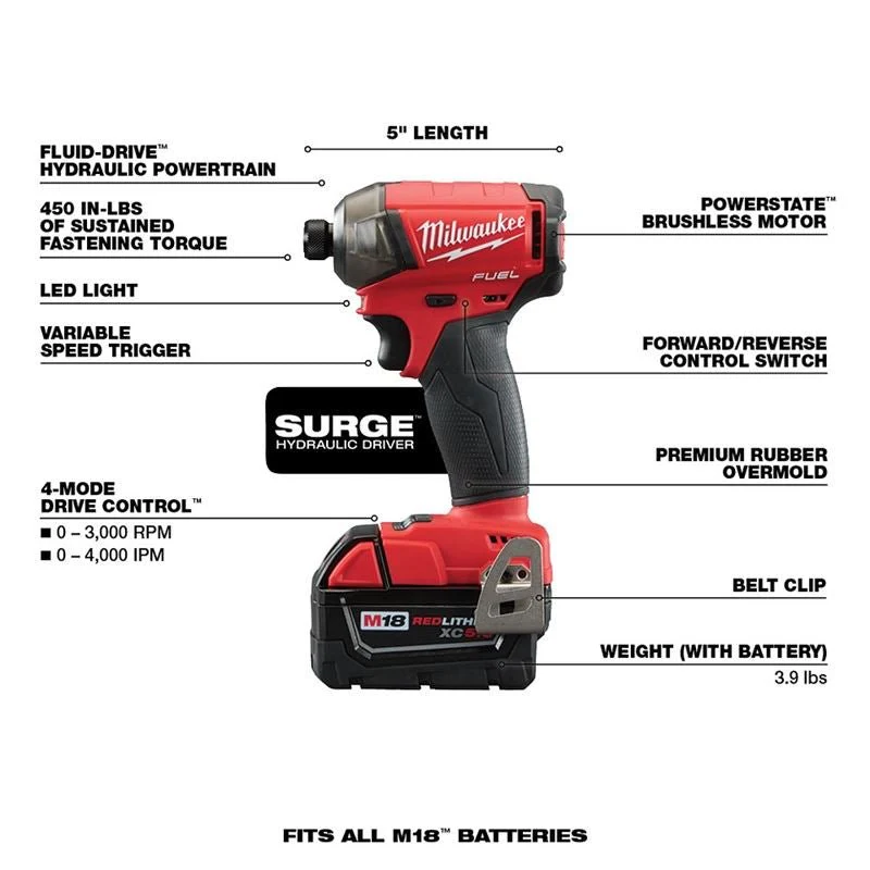 Milwaukee 2999-22CXC M18 FUEL 2 Tool Hammer Drill/Surge Kit - Image 3