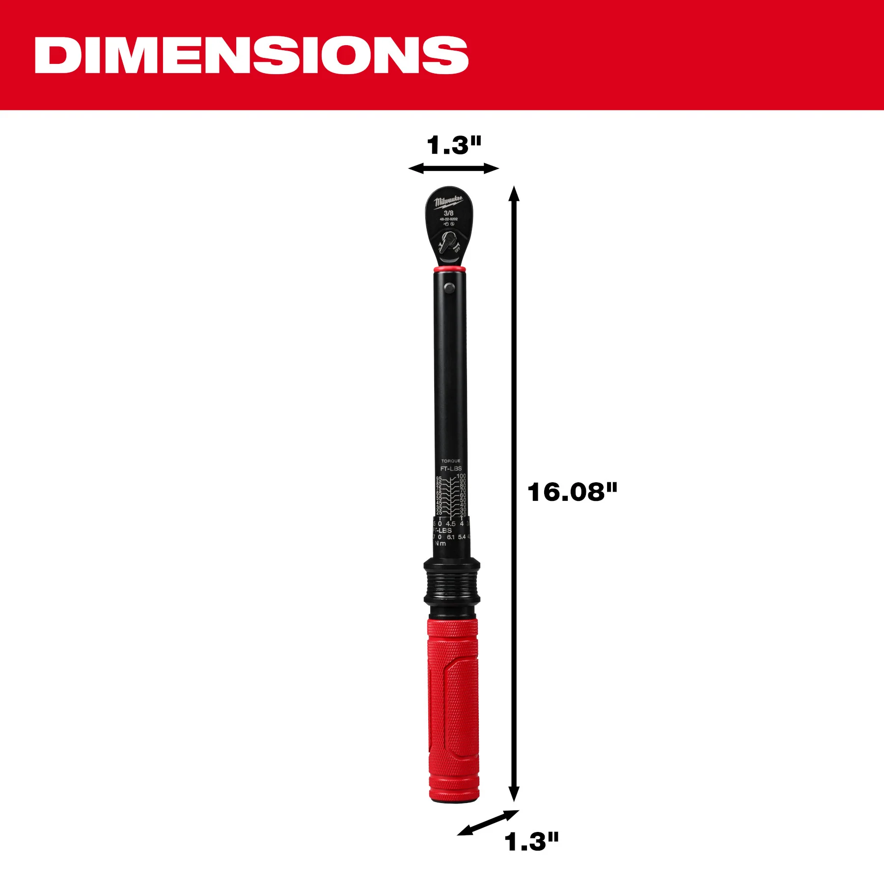 Milwaukee 3/8” Drive Click Torque Wrench (20-100 ft·lbf) 48-22-9202 - Image 4
