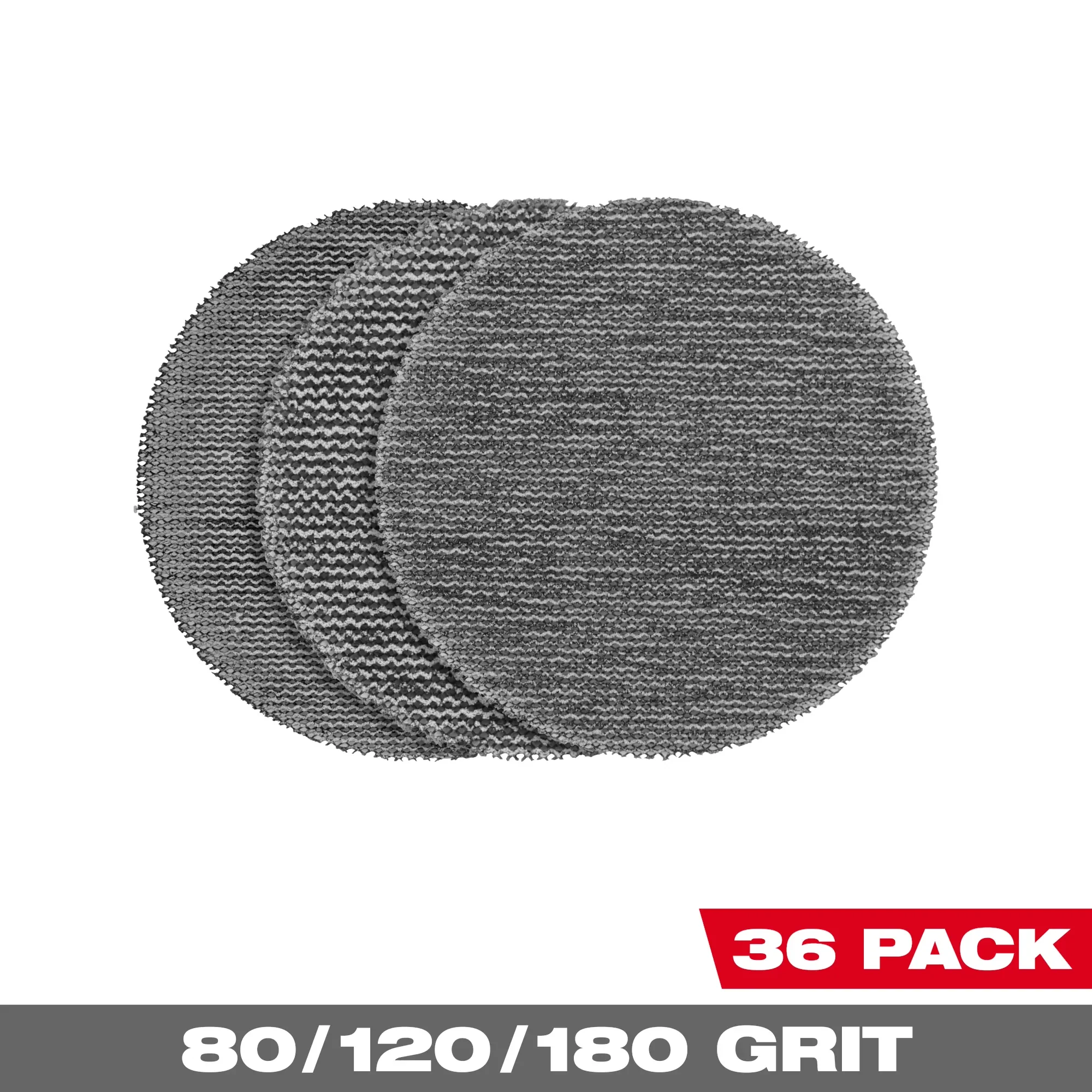 Milwaukee 3” Assorted 80, 120, 180 Grit Mesh Sanding Discs with POWERGRID™ Tear Resistant Mesh – 36 pk + 3 Pad Savers - Image 2
