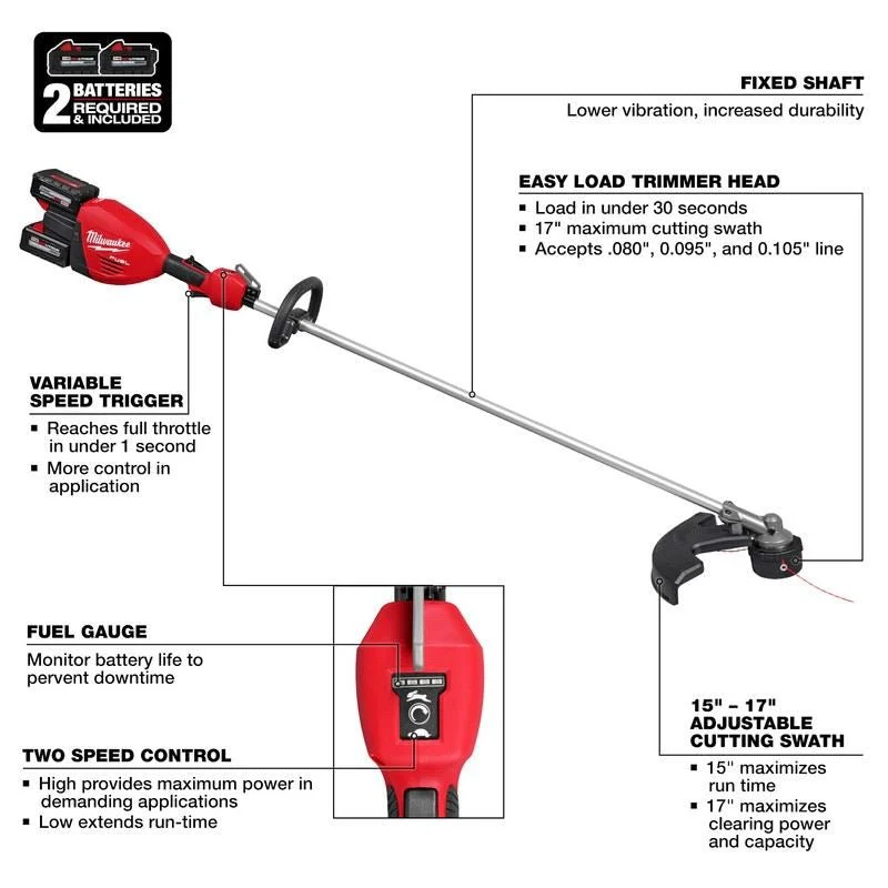 Milwaukee 3006-22 M18 FUEL 17in Dual Battery String Trimmer Kit - Image 14