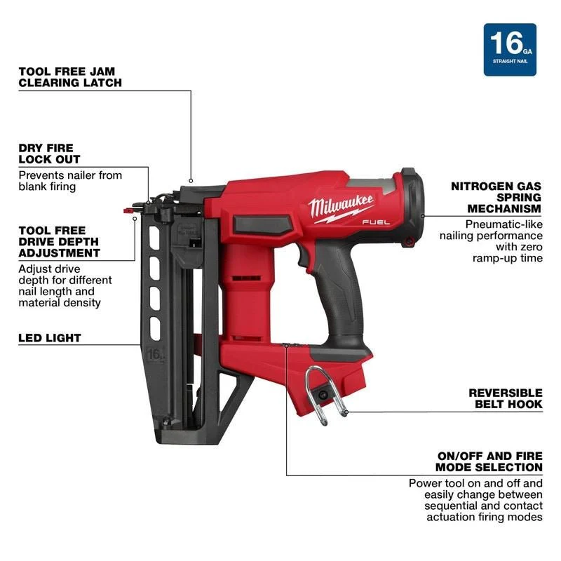 Milwaukee 3020-20 M18 FUEL 16 Gauge Straight Finish Nailer - Image 16