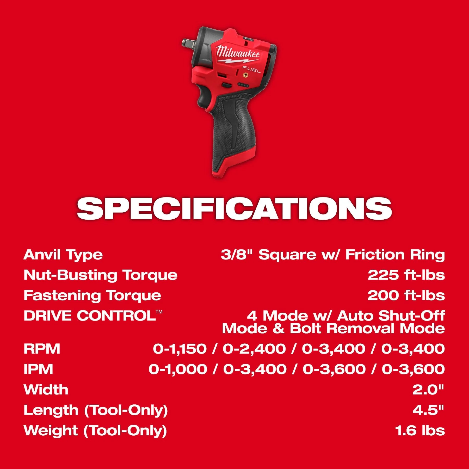 Milwaukee 3049-20 M12 FUEL™ 3/8" Subcompact Impact Wrench w/ Friction Ring (Tool Only) - Image 13