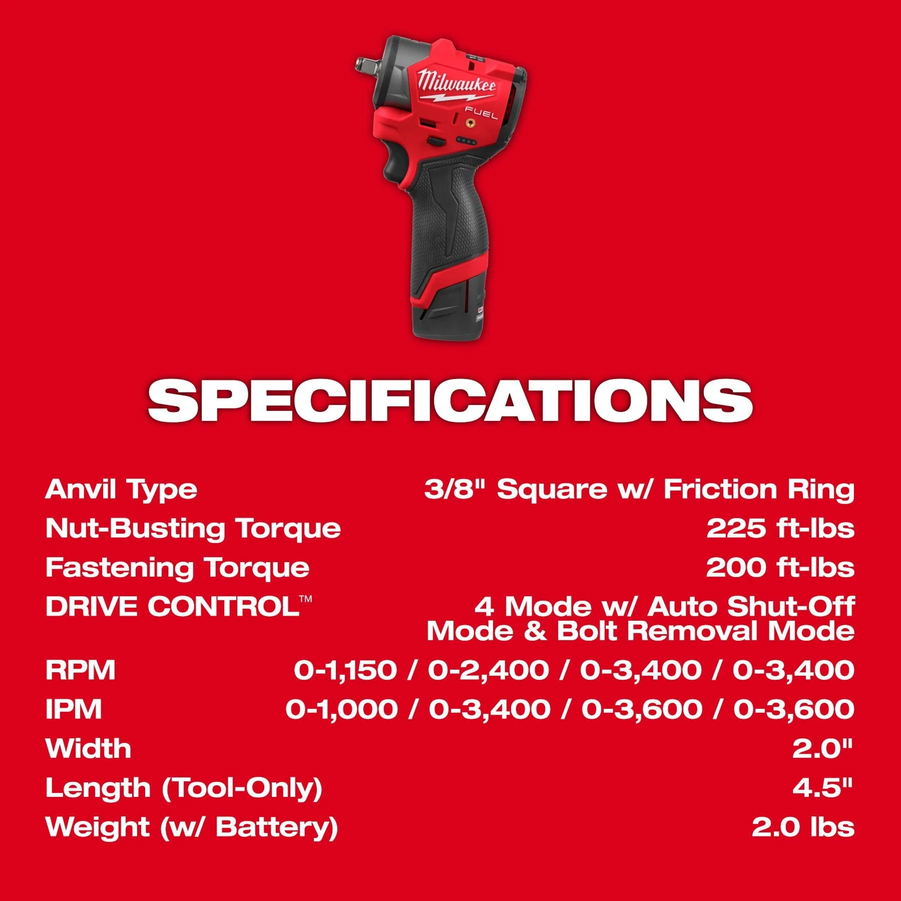 Milwaukee 3049-22 M12 FUEL™ 3/8" Subcompact Impact Wrench w/ Friction Ring Kit - Image 9