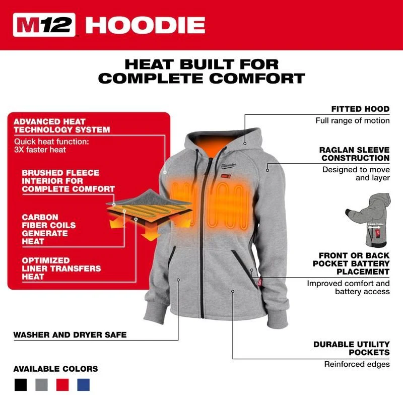Milwaukee 336G-21 M12 Womens Heated Hoodie - Gray - Image 12