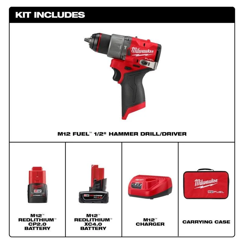 Milwaukee 3404-22 M12 FUEL 1/2in Hammer Drill/Driver Kit - Image 2