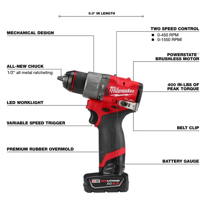 Milwaukee 3404-22 M12 FUEL 1/2in Hammer Drill/Driver Kit - Image 7