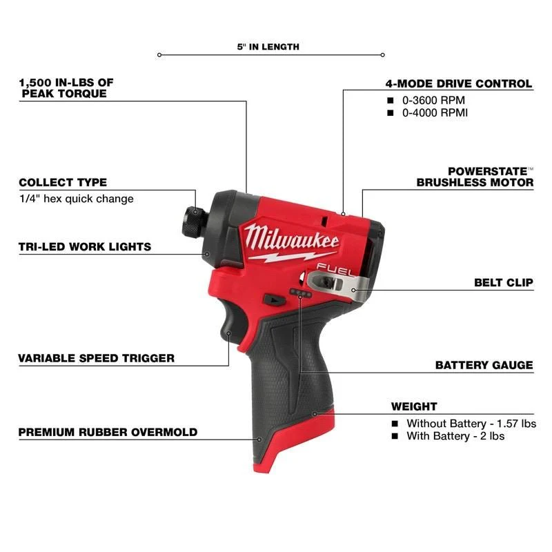 Milwaukee 3453-20 M12 FUEL 1/4in Hex Impact Driver - Image 11