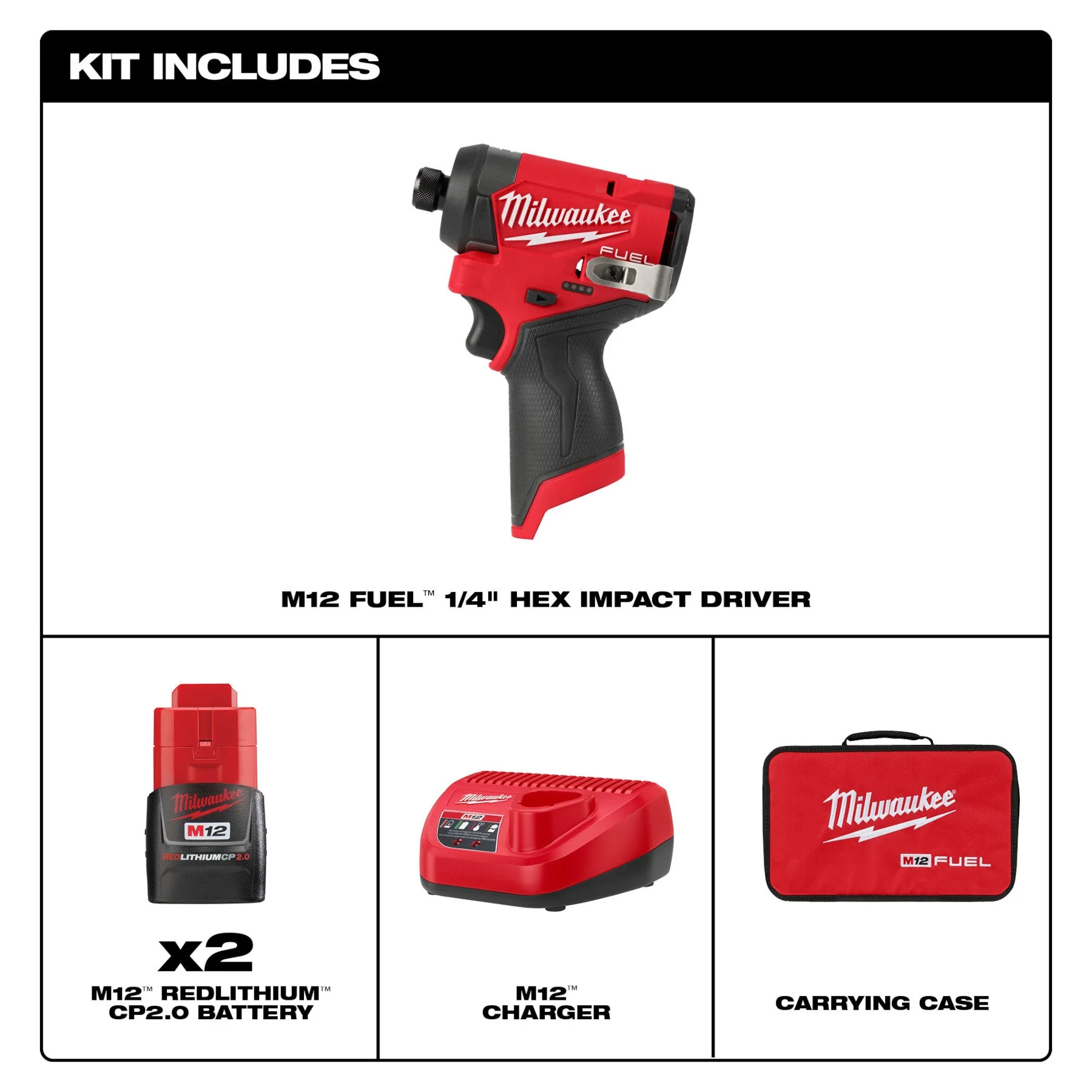 Milwaukee 3453-22 M12 FUEL™ 1/4" Hex Impact Driver Kit - Image 2