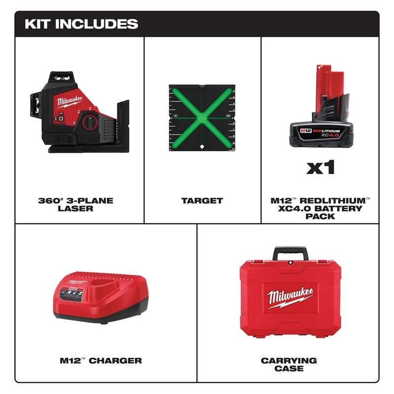 Milwaukee 3632-21 M12 Green 360degree 3-Plane Laser Kit - Image 8