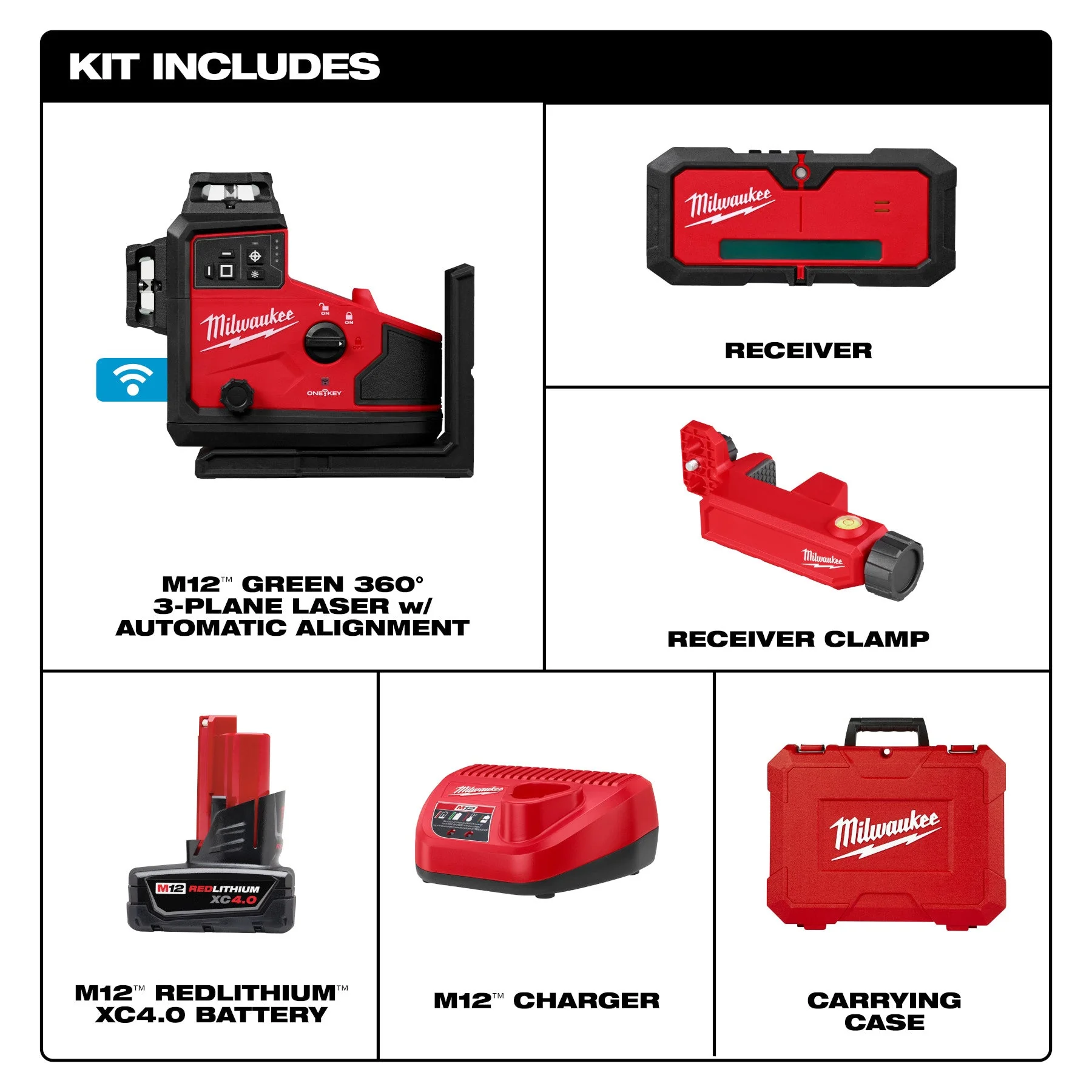 Milwaukee 3642-21 M12™ Green 360° 3-Plane Laser w/Automatic Alignment & Receiver - Image 22