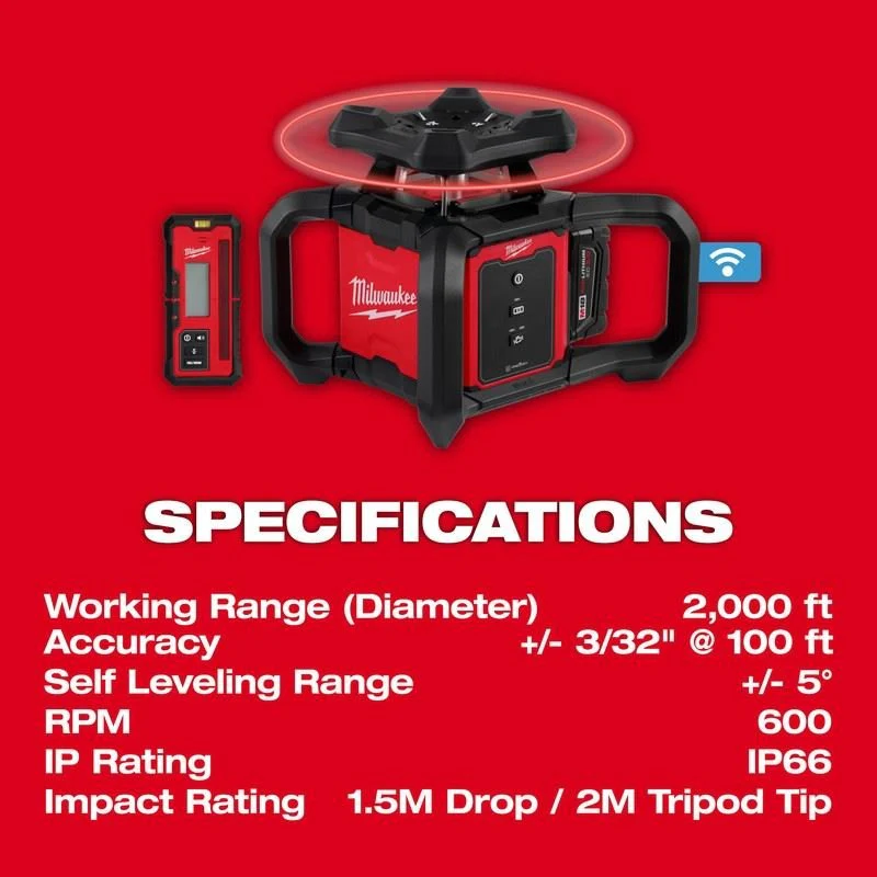 Milwaukee 3701-21 M18 Red Exterior Rotary Laser Level Kit w/ Receiver - Image 16