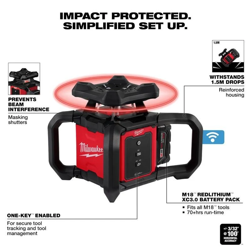 Milwaukee 3701-21T M18 Red Exterior Rotary Laser Level Kit w/ Receiver, Tripod, and Grade Rod - Image 13