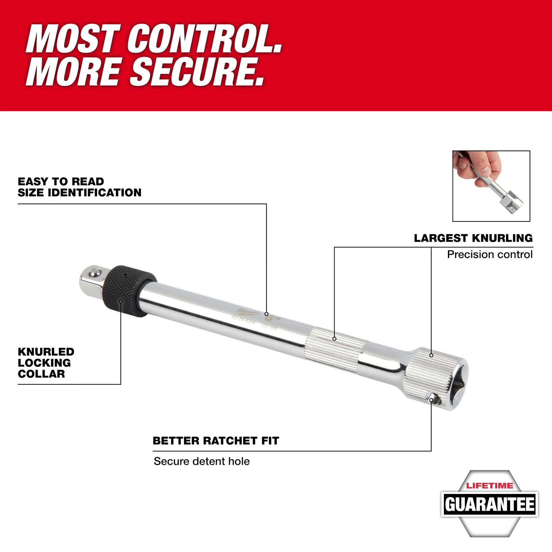 Milwaukee 43-24-9308 1/2" Drive 10" Locking Extension - Image 2