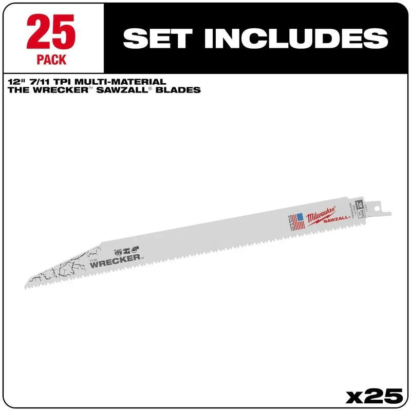 Milwaukee 48-00-8711 WRECKER Multi-Material SAWZALL Blade 12in 7/11TPI - 25pk - Image 2