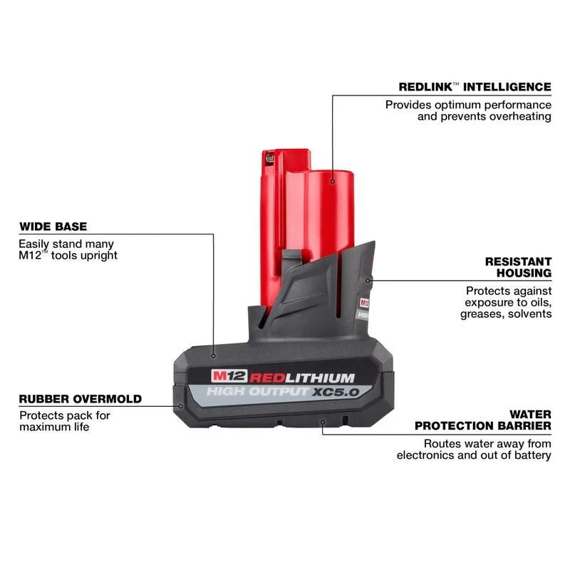 Milwaukee 48-11-2450 M12 REDLITHIUM HIGH OUTPUT XC5.0 Battery Pack - Image 10