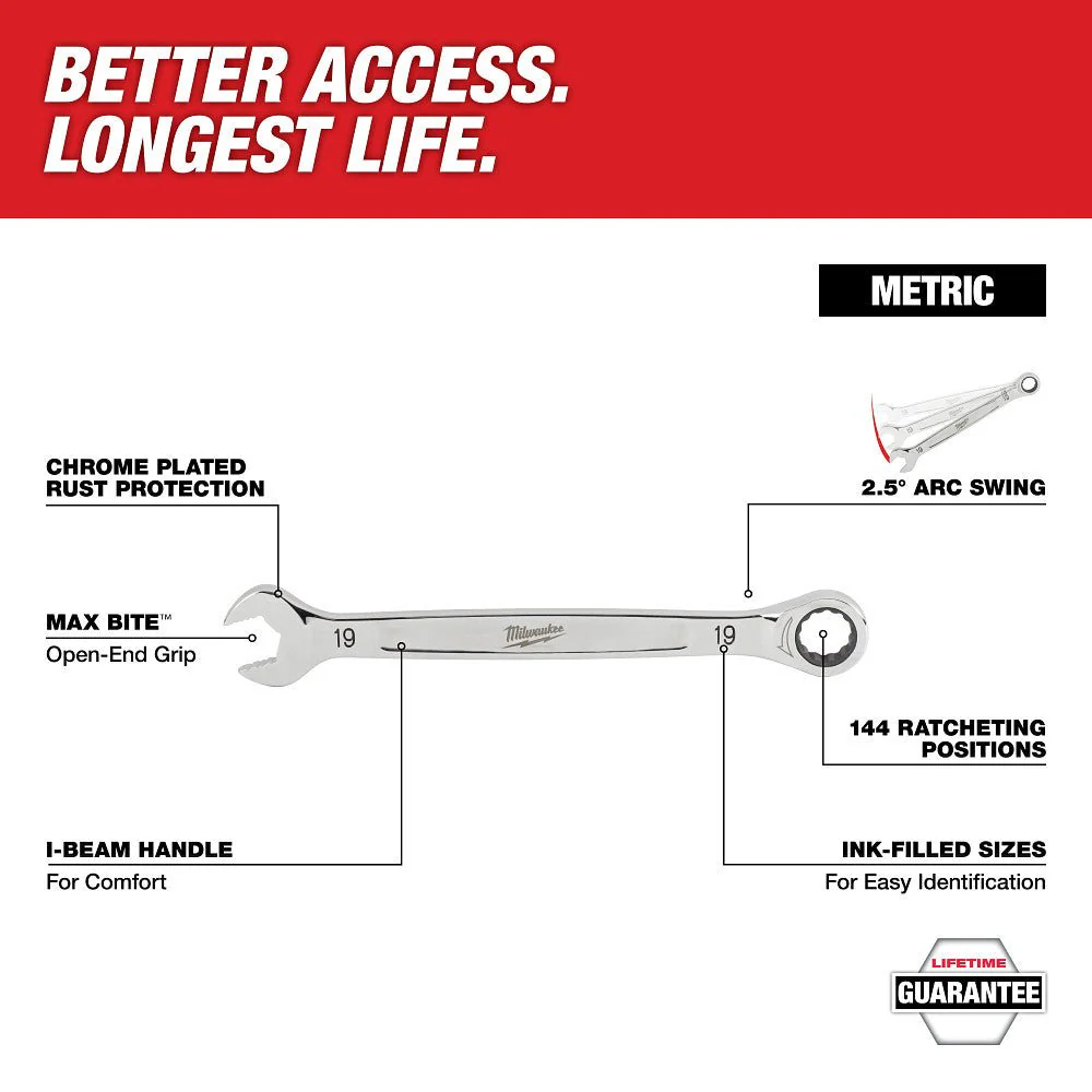 Milwaukee 48-22-0156 15pc. Metric Ratcheting Combination Wrench Set with Tray for PACKOUT™ Drawers - Image 3