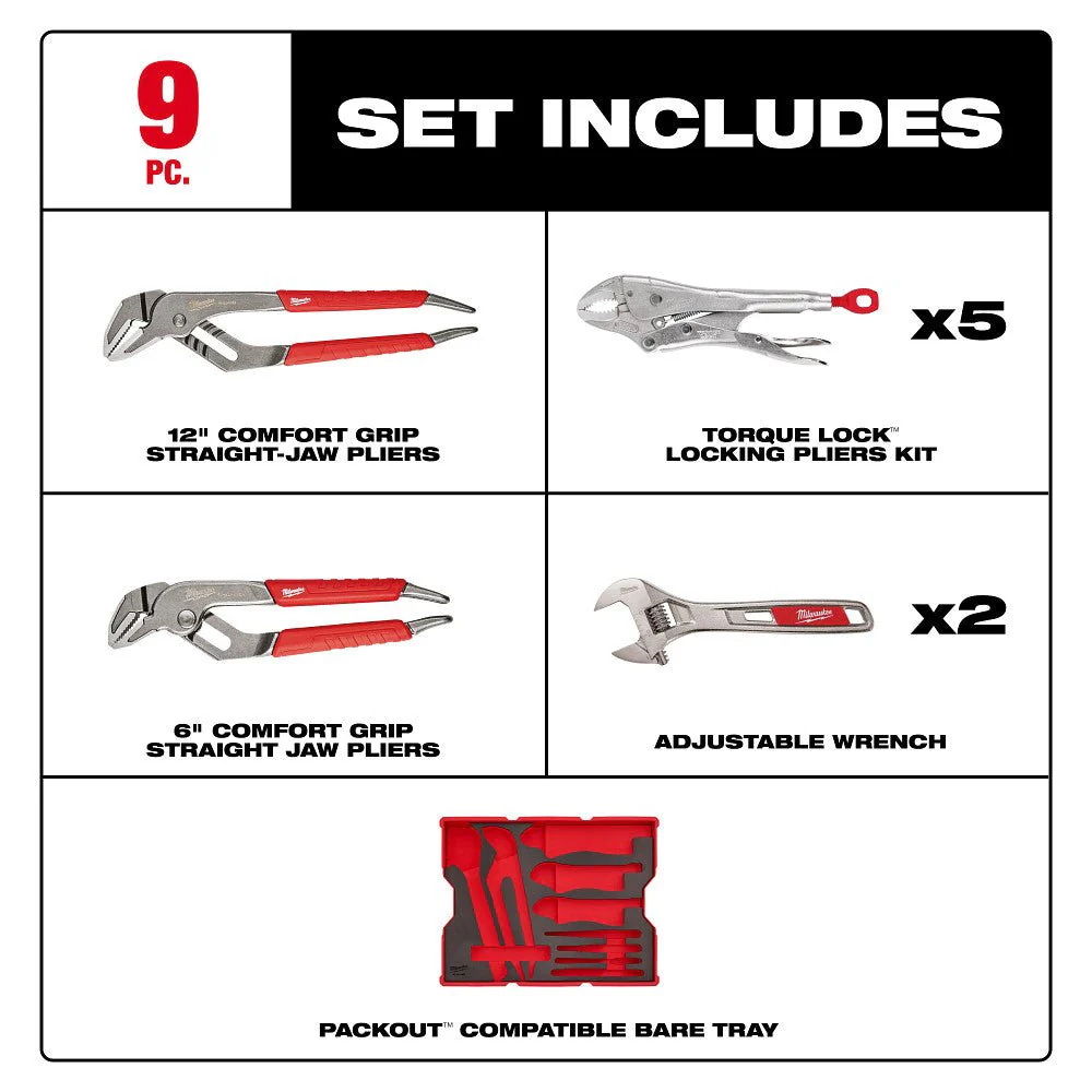 Milwaukee 48-22-0160 9pc. Pliers & Wrench Set with Tray for PACKOUT™ Drawers - Image 2