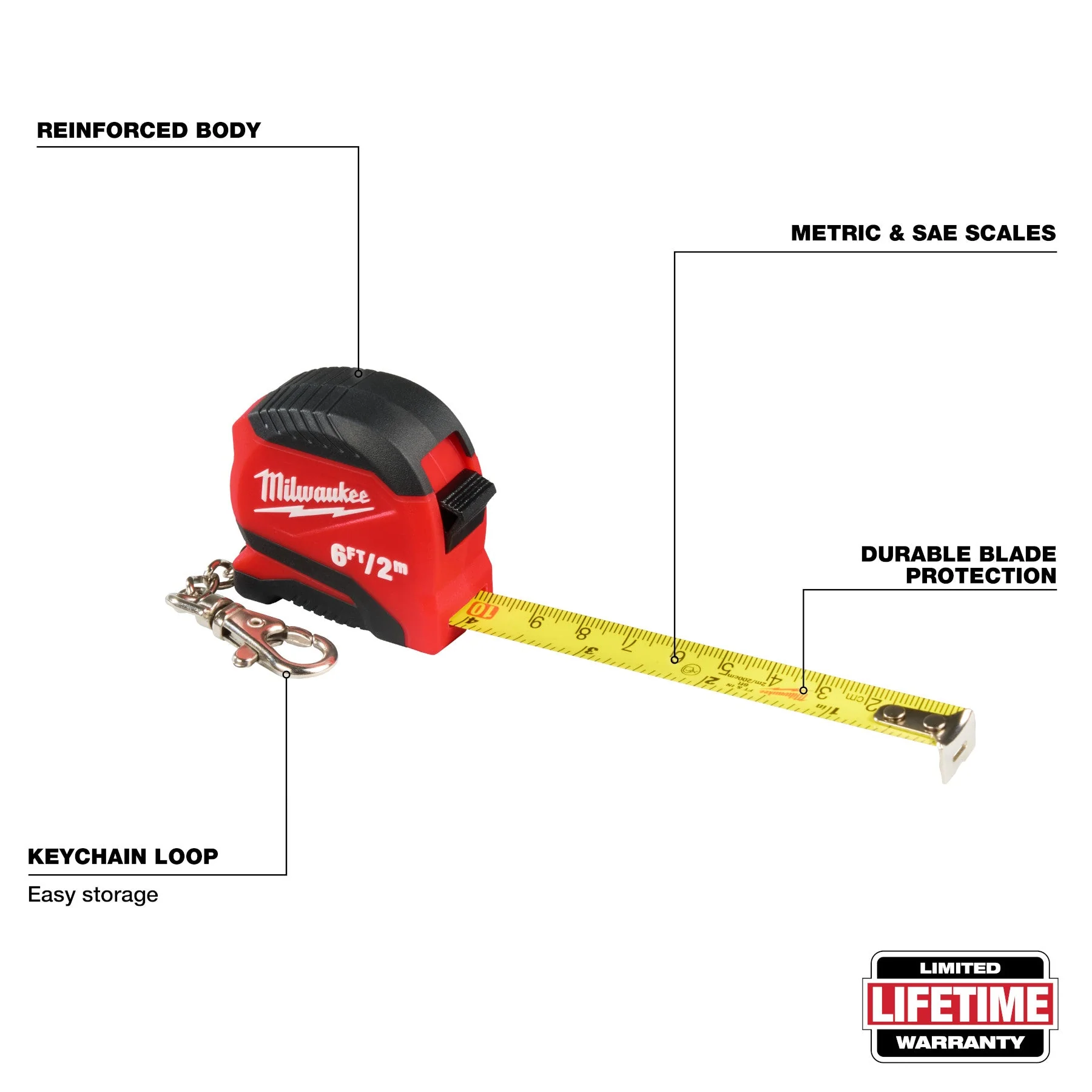 Milwaukee 48-22-1706 6ft/2m Keychain Tape Measure - Image 3