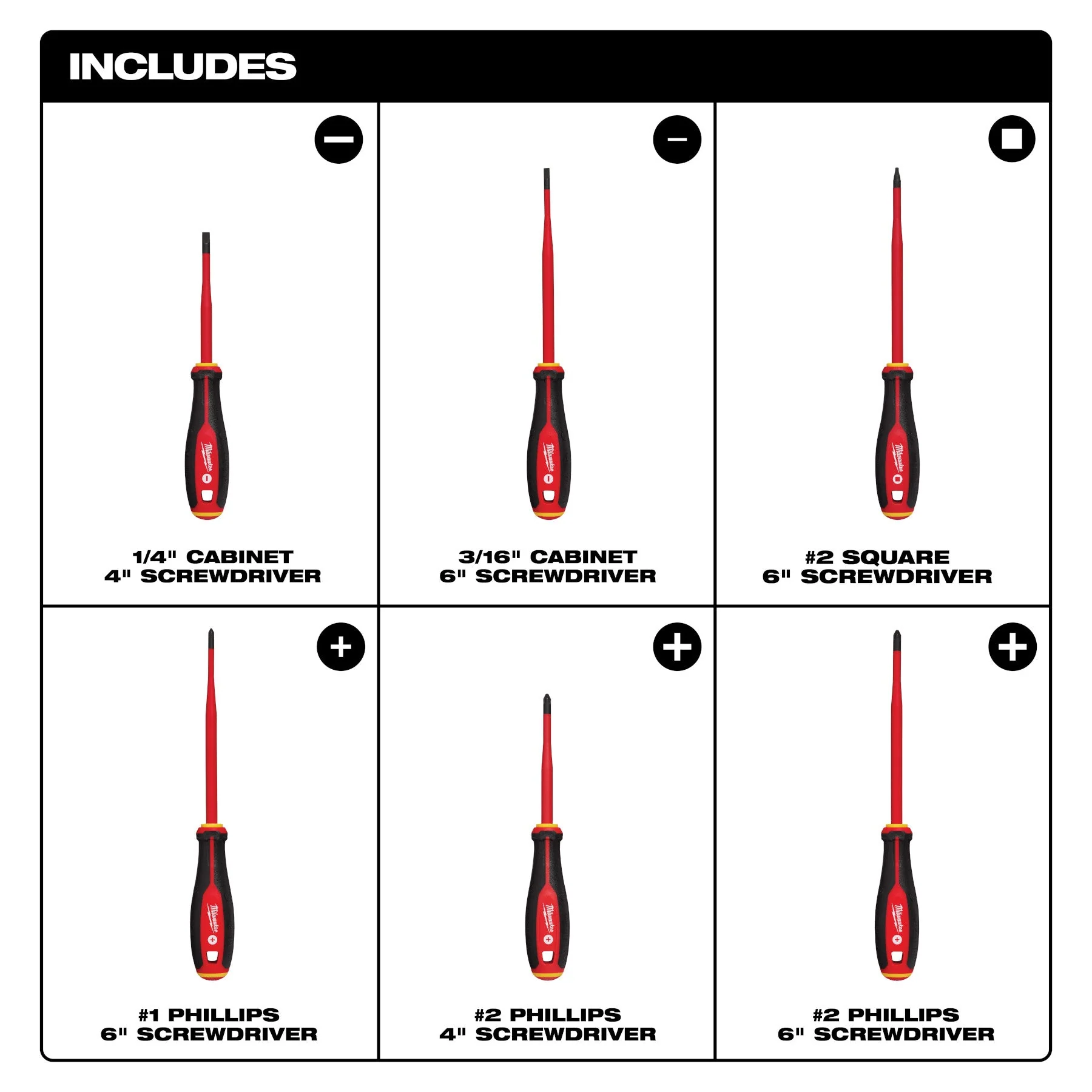 Milwaukee 48-22-2206 6pc 1000V Insulated Slim Tip Screwdriver Set - Image 5