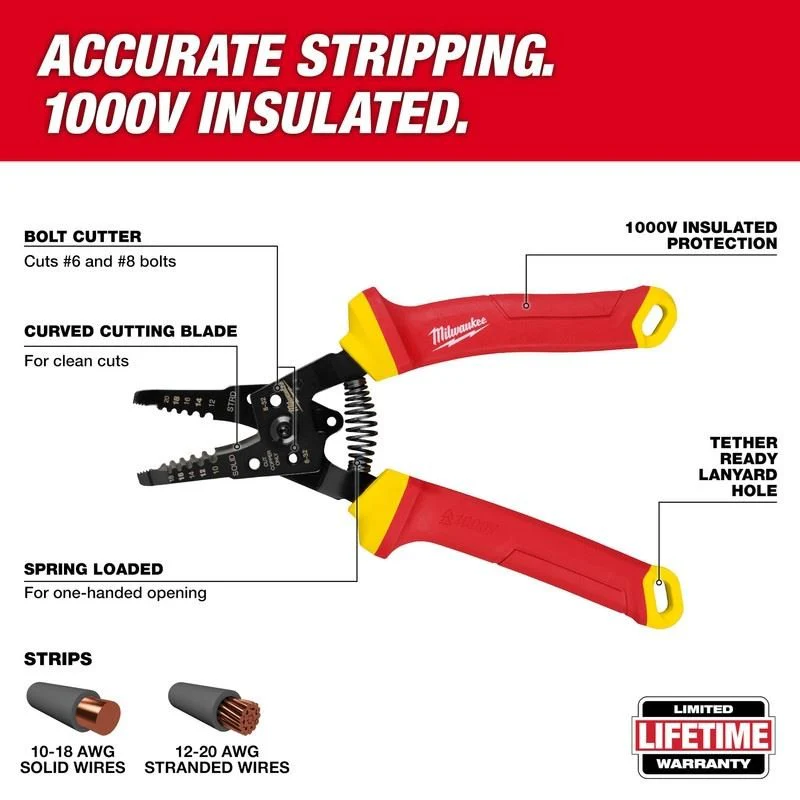 Milwaukee 48-22-2214 1000V Insulated 10-20 AWG Wire Stripper and Cutter - Image 7