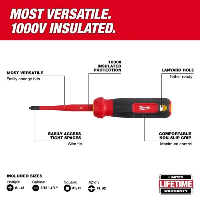 Milwaukee 48-22-2218 8-in-1 1000V Insulated Slim Tip Multi-Bit Screwdriver - Image 10