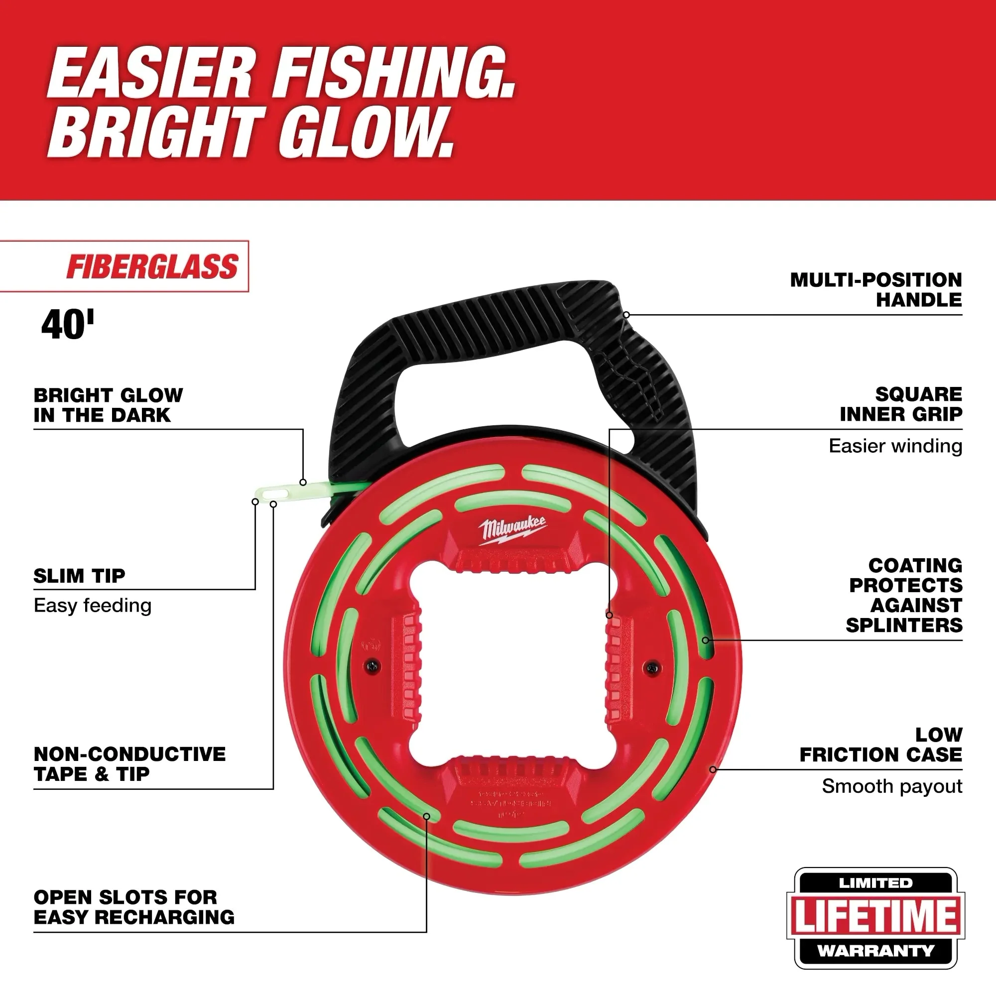 Milwaukee 48-22-4184 40' Glow Fish Tape - Image 4