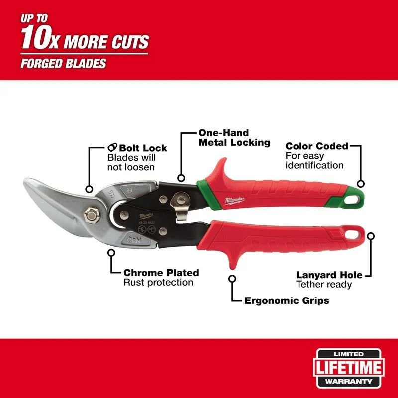 Milwaukee 48-22-4522 Right Cutting Offset Aviation Snips - Image 2