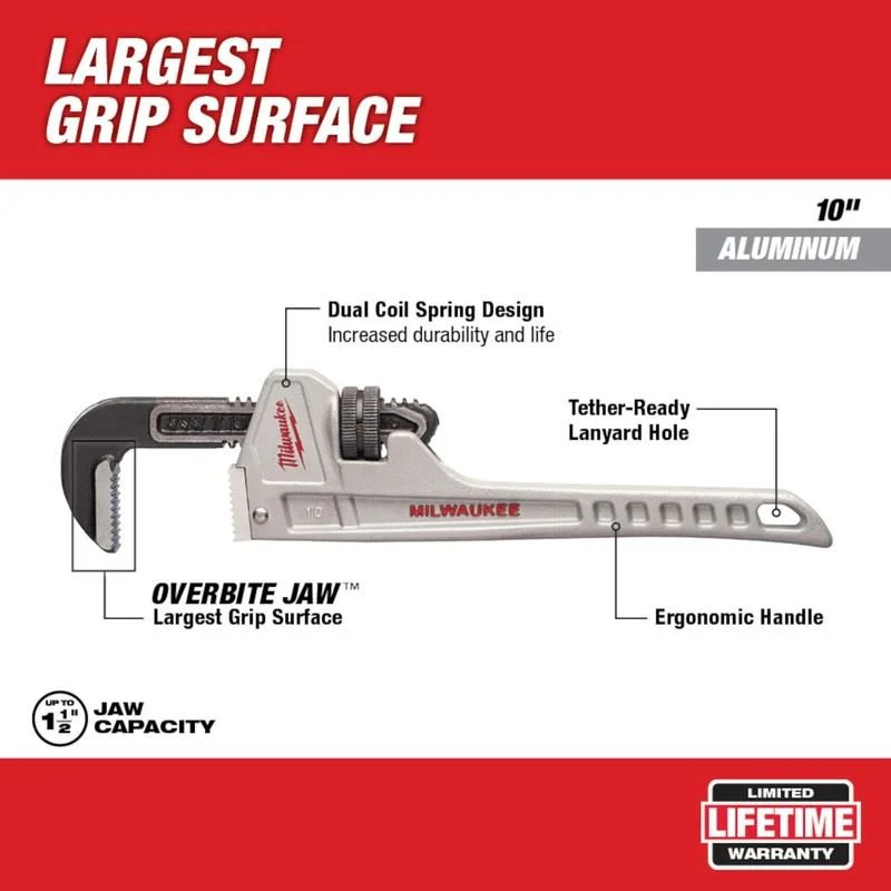 Milwaukee 48-22-7210 10in Aluminum Pipe Wrench - Image 2