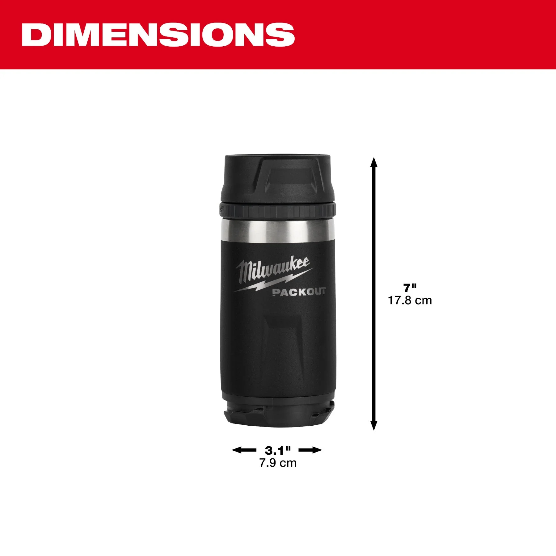 Milwaukee 48-22-8391B PACKOUT™ 12oz Insulated Bottle with Sip Lid - Black - Image 3