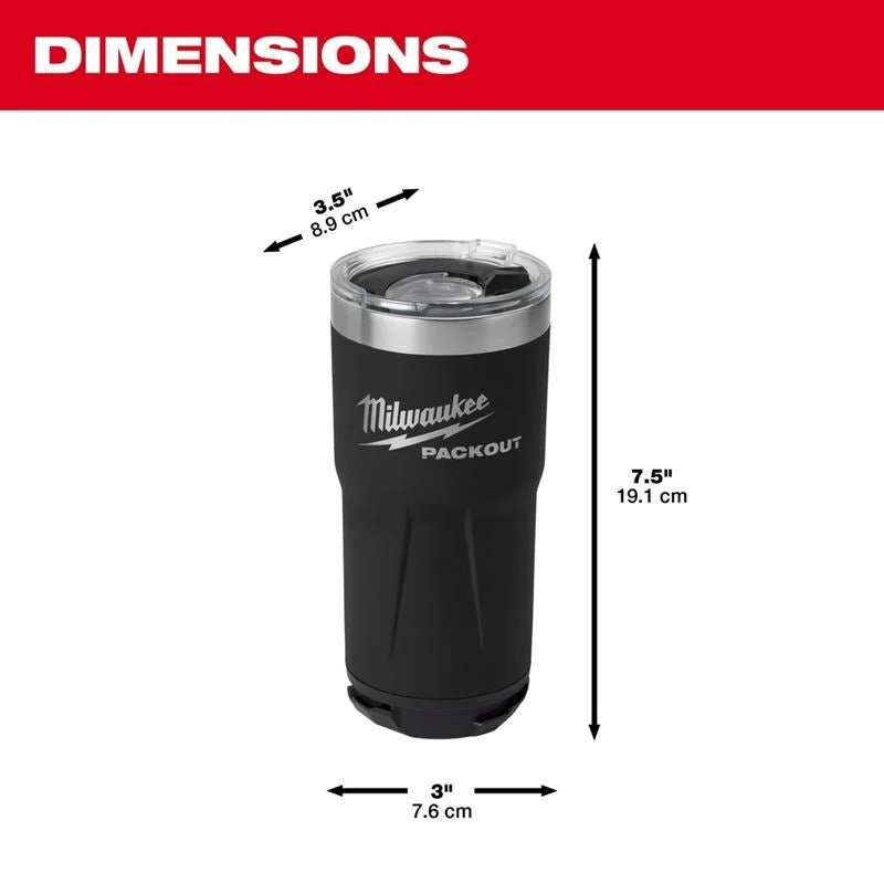 Milwaukee 48-22-8392B PACKOUT 20oz Tumbler - Black - Image 3