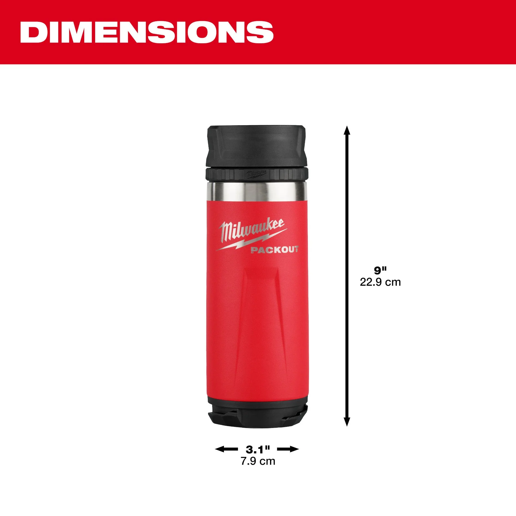 Milwaukee 48-22-8395R PACKOUT™ 18oz Insulated Bottle with Sip Lid - Red - Image 3