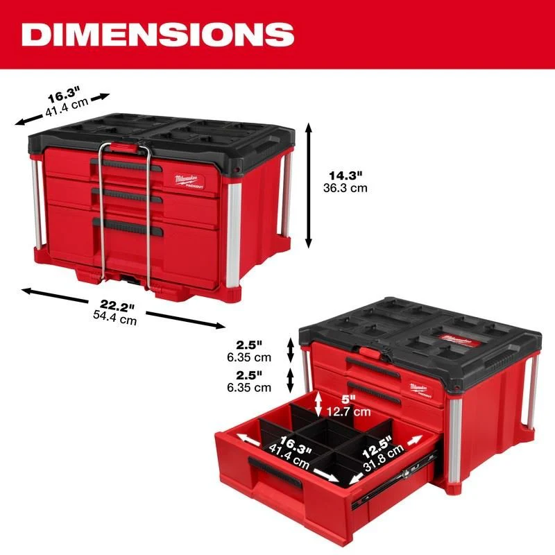 Milwaukee 48-22-8447 PACKOUT Multi-Depth 3-Drawer Tool Box - Image 13
