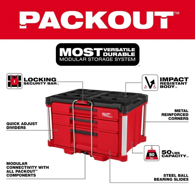 Milwaukee 48-22-8447 PACKOUT Multi-Depth 3-Drawer Tool Box - Image 14