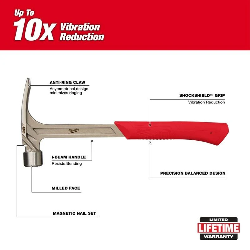 Milwaukee 48-22-9029 28oz Milled Face Framing Hammer - Image 9
