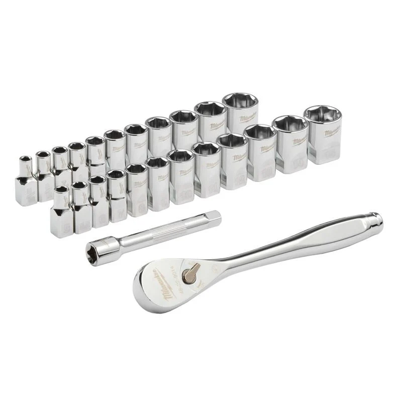 Milwaukee 48-22-9044 25pc 1/4in Drive Metric and SAE Ratchet and Socket Set with FOUR FLAT SIDES - Image 2
