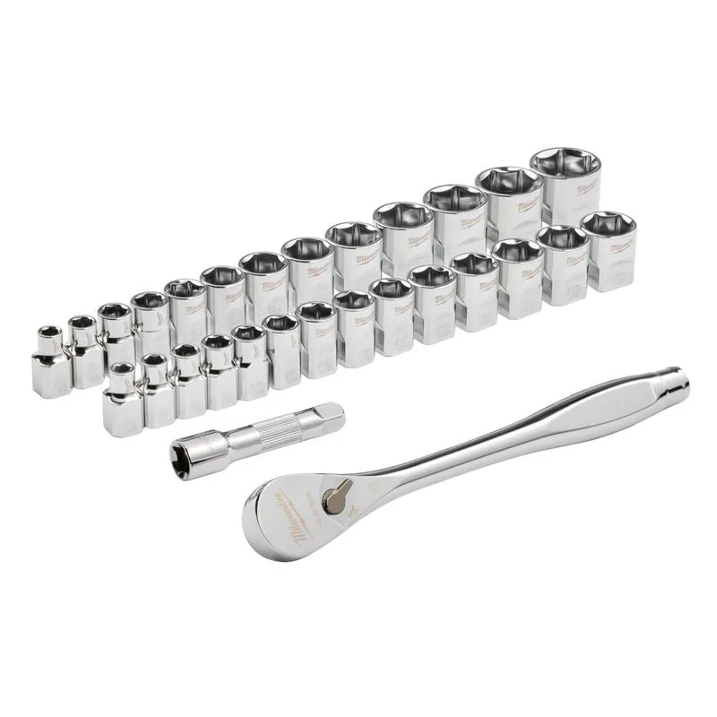 Milwaukee 48-22-9088 29pc 3/8in Drive Metric and SAE Ratchet and Socket Set with FOUR FLAT SIDES - Image 2