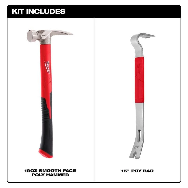 Milwaukee 48-22-9316B Pry Bar and 19oz Hammer Combo - Image 2