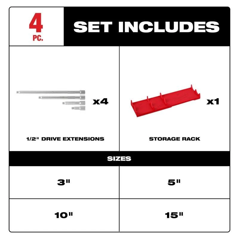 Milwaukee 48-22-9342 4pc 1/2in Drive Extension Set - Image 7