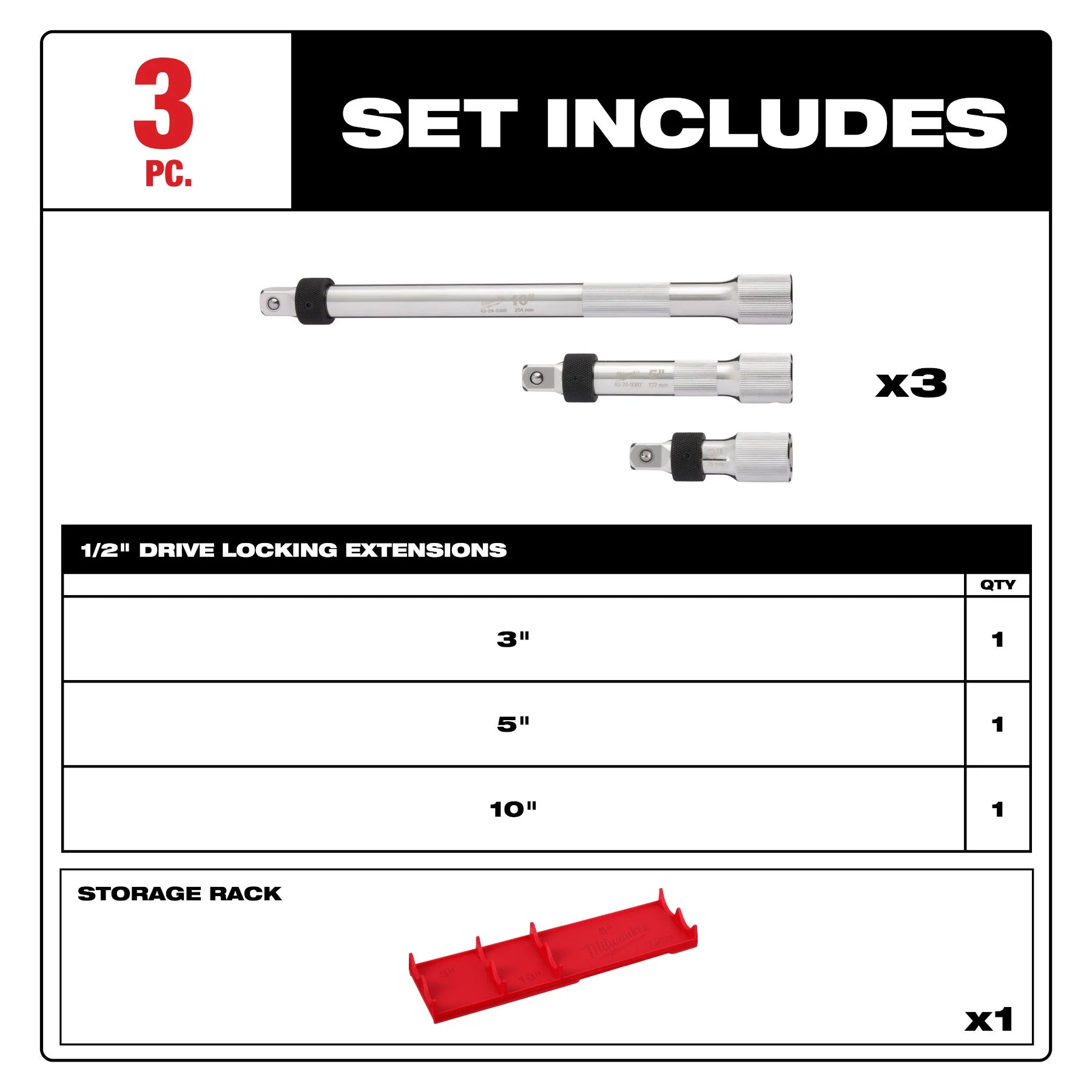 Milwaukee 48-22-9362 3pc 1/2” Drive Locking Extension Set - Image 7