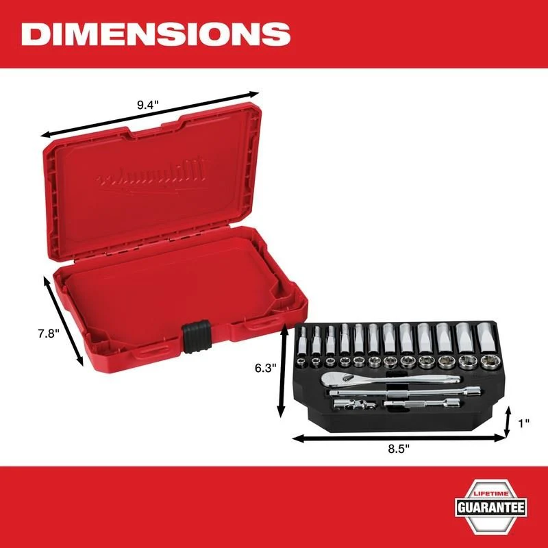 Milwaukee 48-22-9504 1/4in Drive 28pc Ratchet and Socket Set - Metric - Image 2