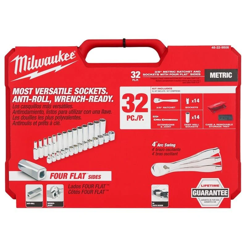 Milwaukee 48-22-9508 3/8in Drive 32pc Ratchet and Socket Set - Metric - Image 6