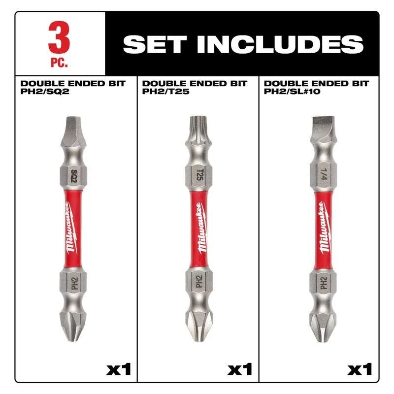 Milwaukee 48-32-4319 SHOCKWAVE Impact Duty PH2/SQ2/T25 Double Ended Bits 3PC - Image 4