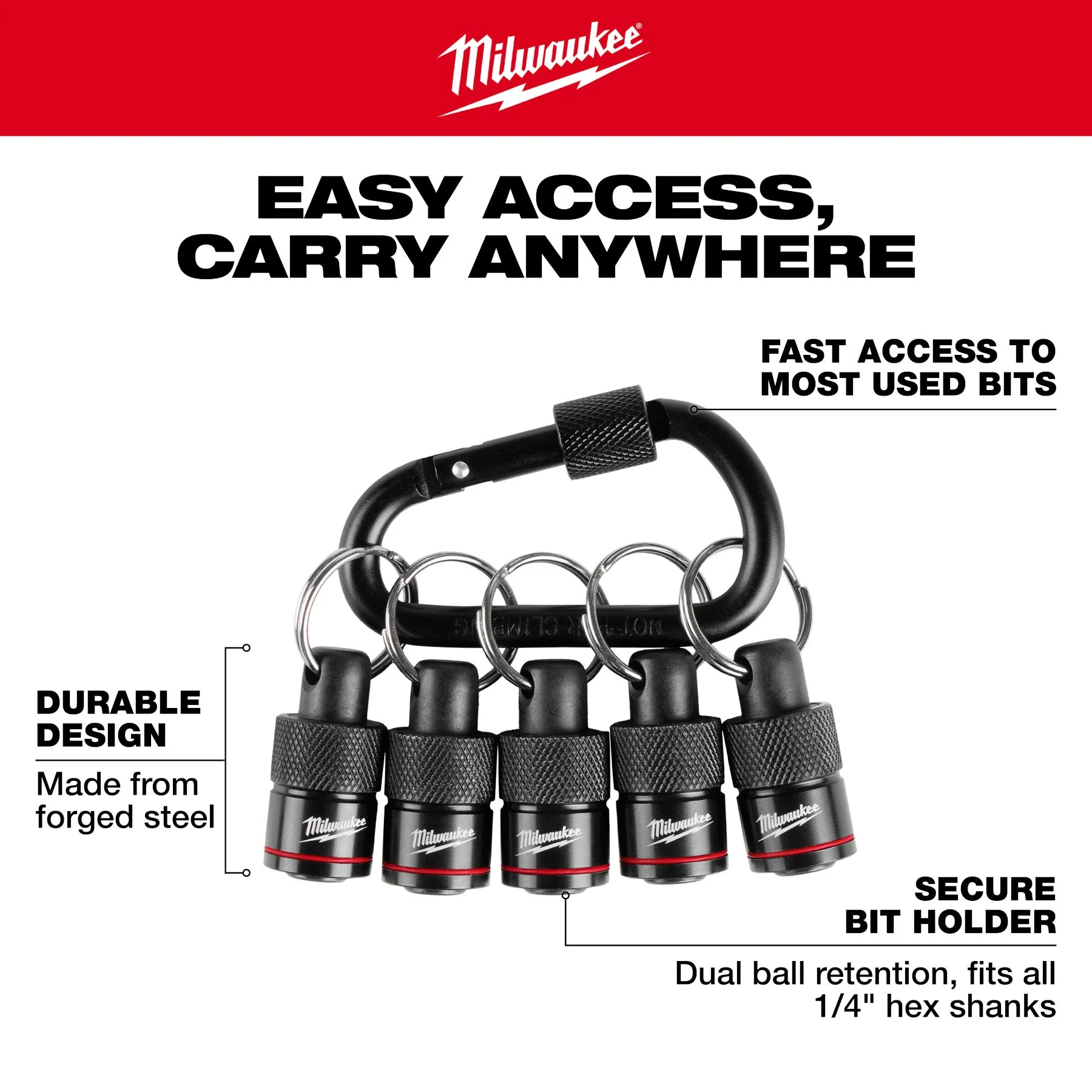 Milwaukee 48-32-4537 5PC Bit Holder with Carabiner - Image 2