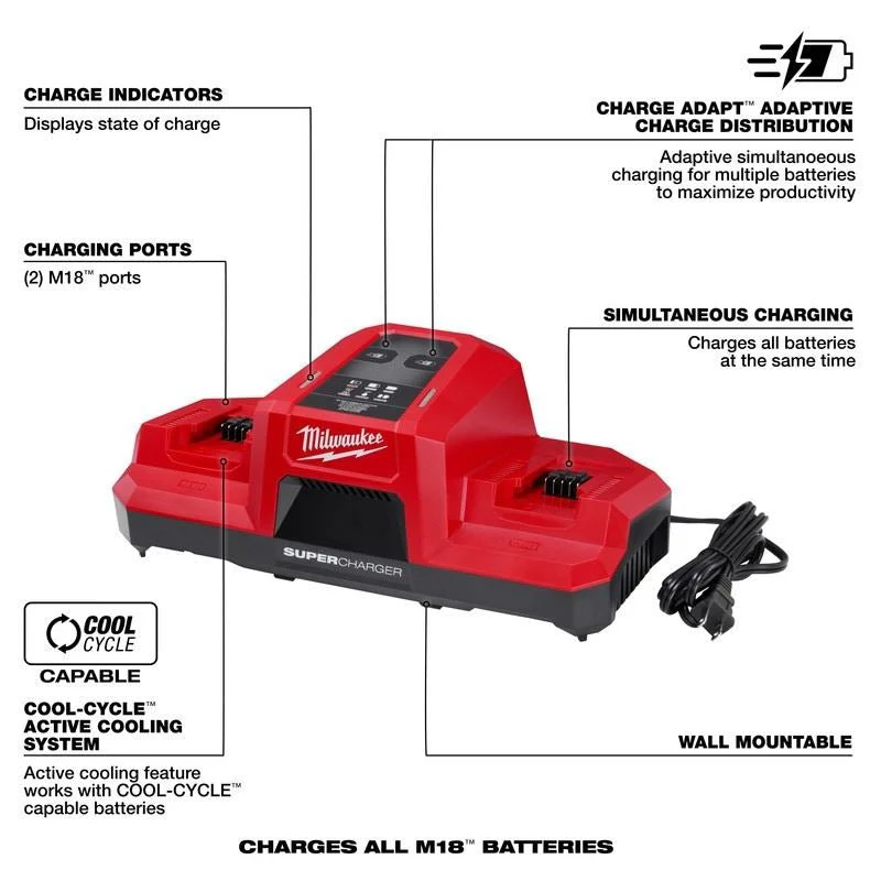 Milwaukee 48-59-1815 M18 Dual Bay Simultaneous Super Charger - Image 3