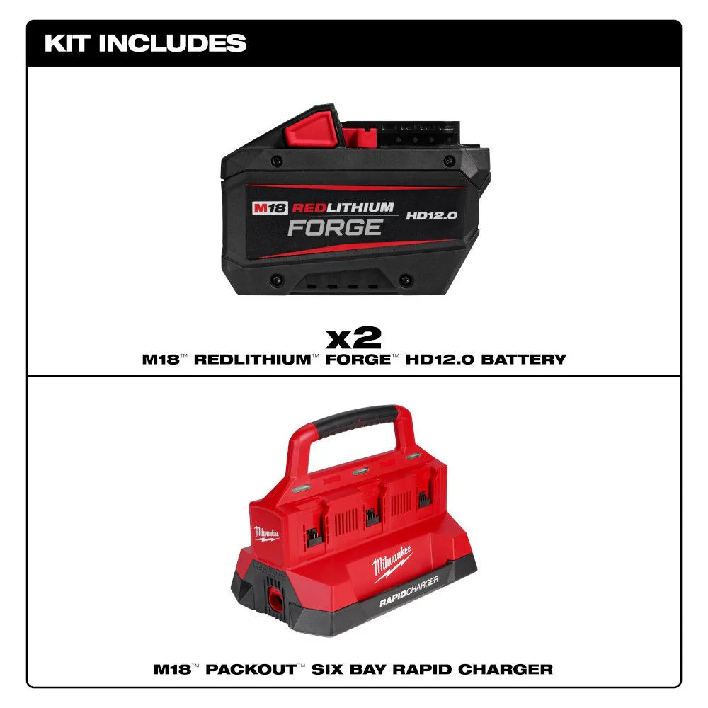 Milwaukee 48-59-1842F M18™ FORGE™ 12.0Ah Starter Kit with 2 Batteries and 6 Bay Rapid Charger - Image 3